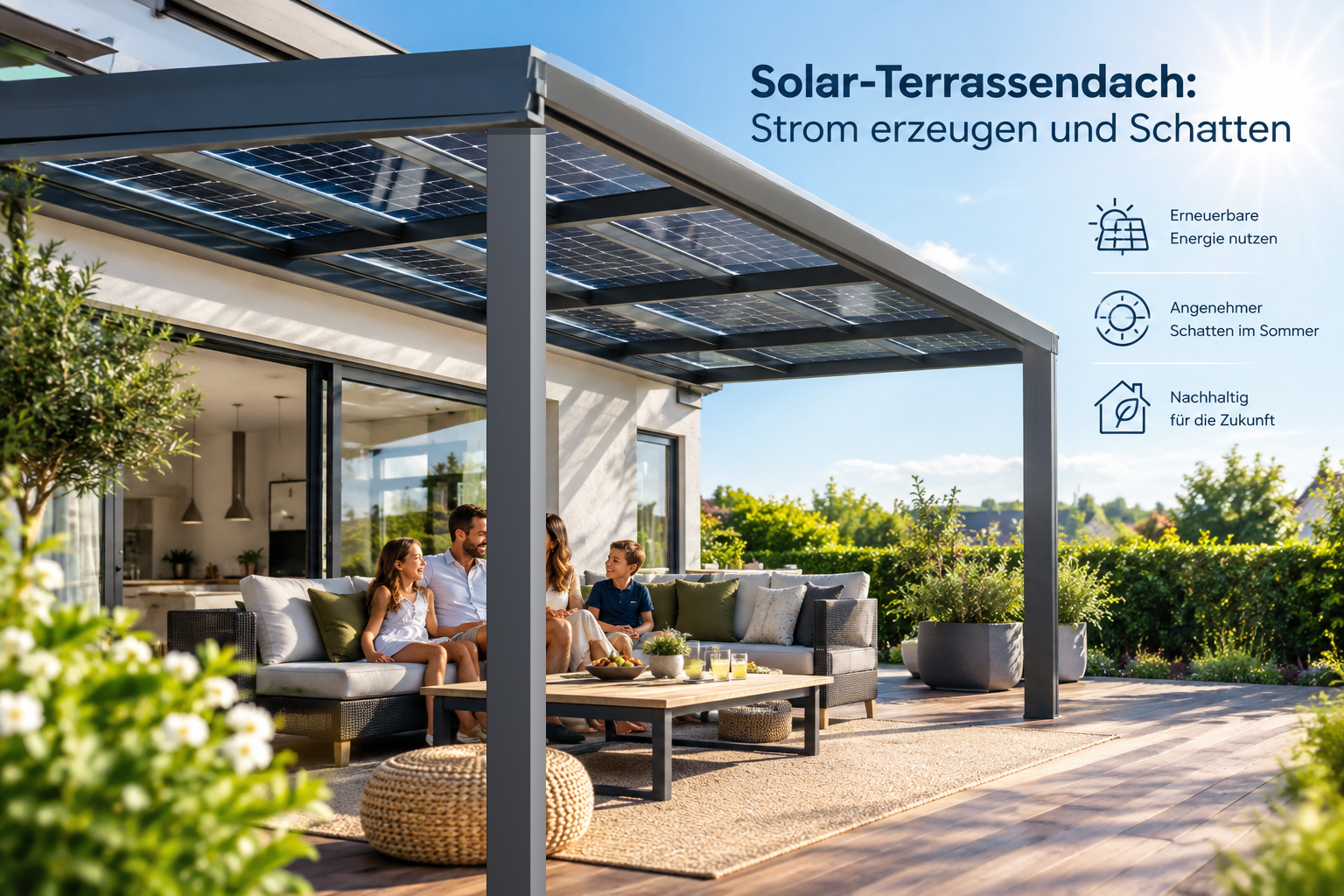 Solar-Terrassendach: Strom erzeugen und Schatten